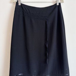 Black Midi Skirt with Lace Trim Detail